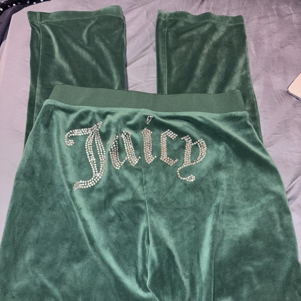 Juicy Couture Jade Green Velour Pants Sz S - Juicy Bling Jewel Y2K Rhinestone